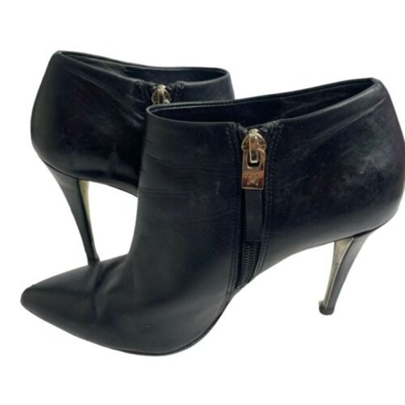 Marciano Guess Stiletto Heel Black Booties Soft Leather Size 6 36 Gold Trim a19 - Picture 7 of 12